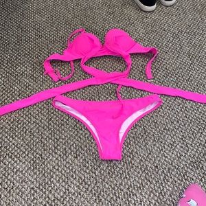 Fashion Nova neon pink wrap bikini set